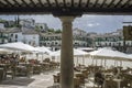 View of the main square from porch at small town Chinchon, Spain